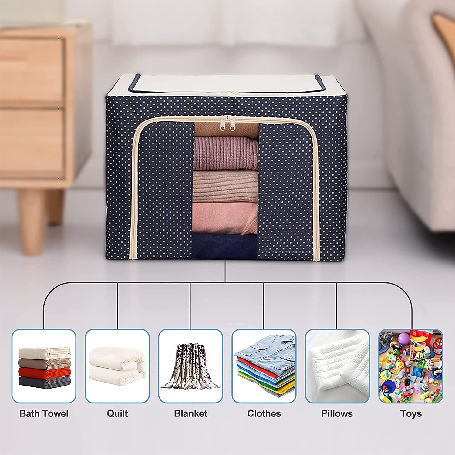 Foldable Clothes Storage Box (55L)-Blue