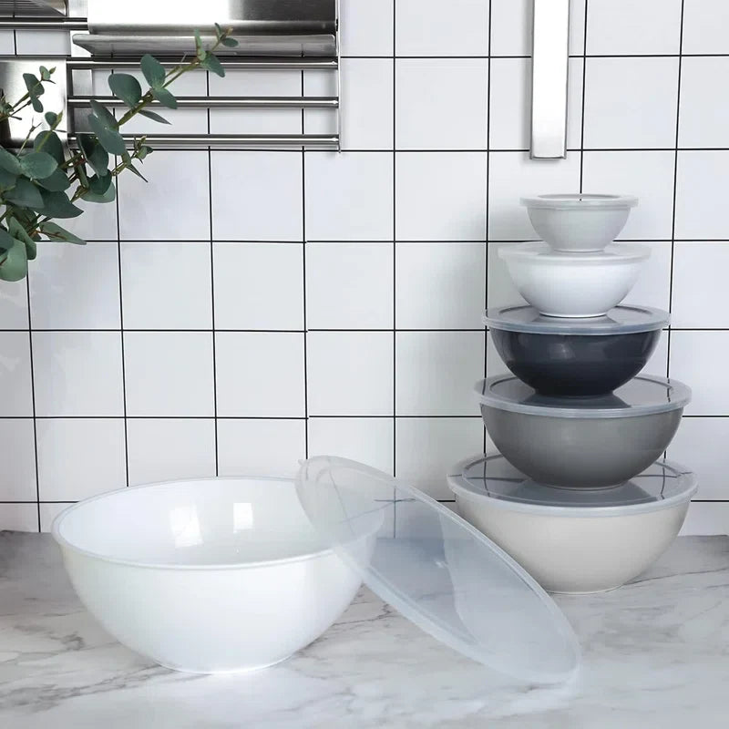 6 Pcs Nesting Bowl Set with Lid (White)