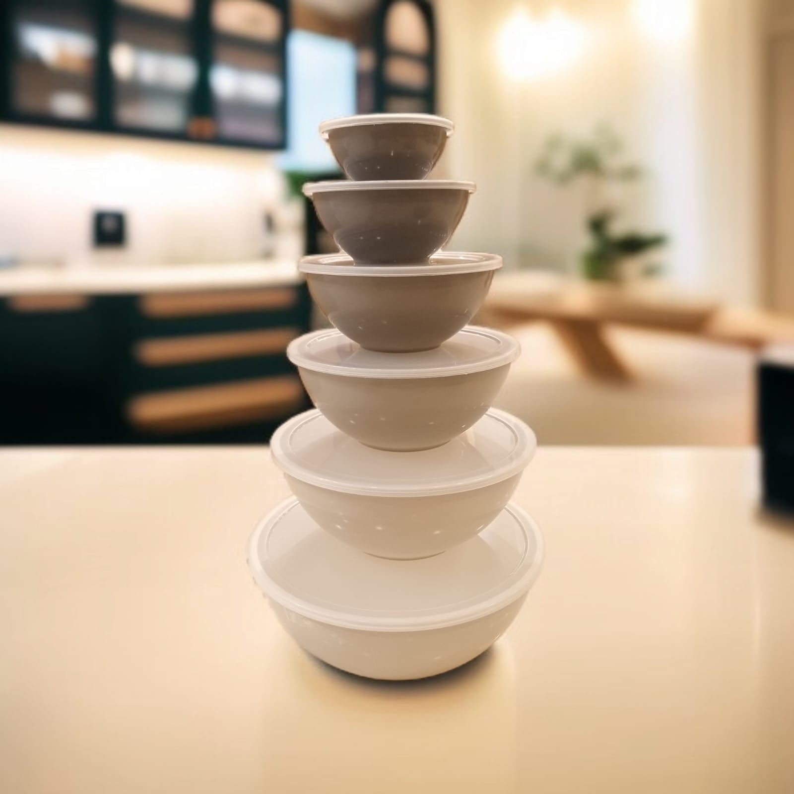 6 Pcs Nesting Bowl Set with Lid (White)