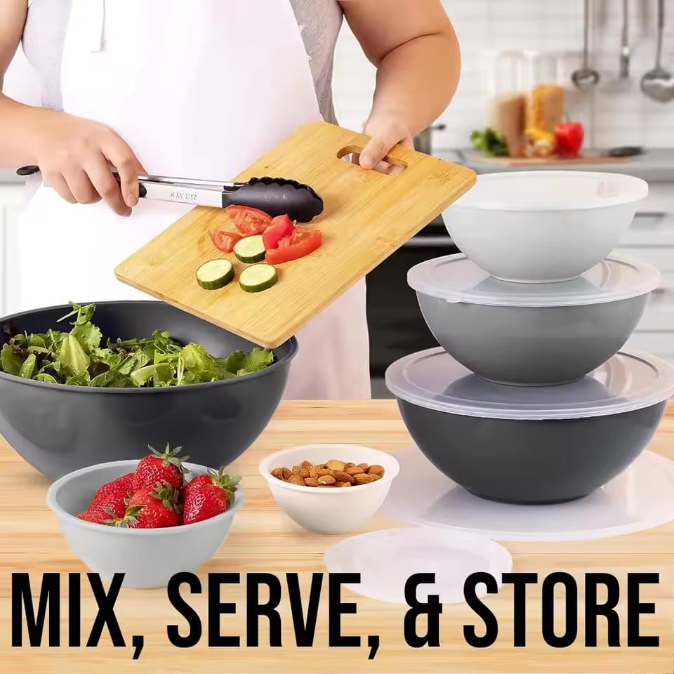 6 Pcs Nesting Bowl Set with Lid (White)